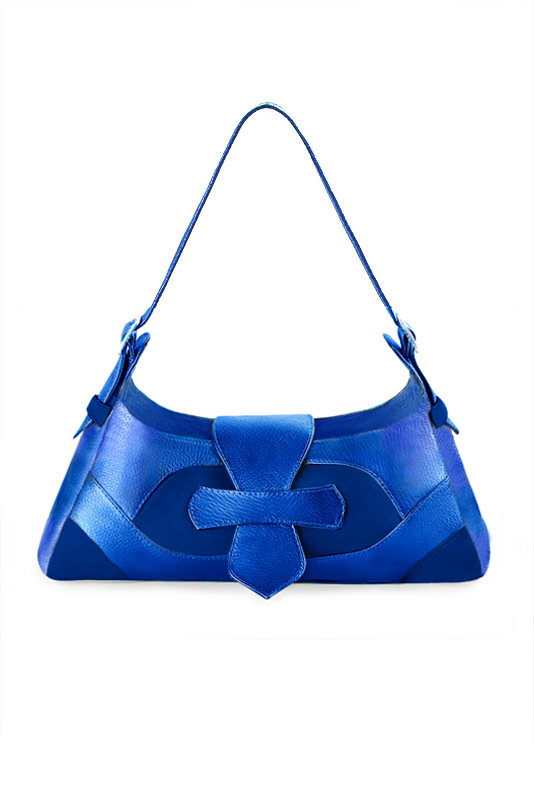 Electric blue women's dress handbag, matching pumps and belts. Top view - Florence KOOIJMAN